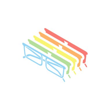 gözlük simgesi. Beyaz arka plan üzerinde renkli izometrik simgeler yığını