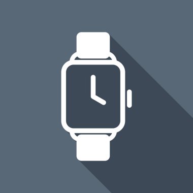 El kare görüntü akıllı izle. Teknoloji simgesi. Uzun Gölge arka plan üzerinde beyaz düz simgesi