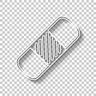 Tıbbi yama, basit simgesi. Gölge şeffaf arka plan üzerinde beyaz anahat işaretiyle