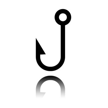 Hook balıkçılık. Basit simgesi. Siyah beyaz arka plan ayna yansıması simgesiyle