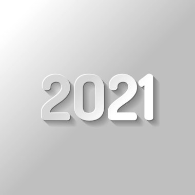 2021 sayı simgesi. Yeni Yılınız Kutlu Olsun. Kağıt tarzı ile gölge gri arka plan üzerinde