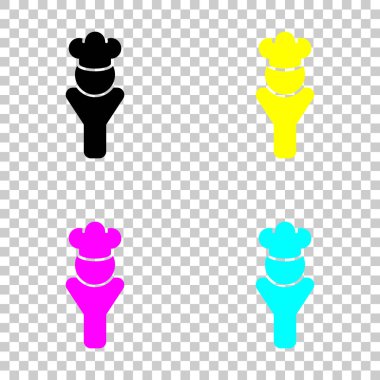 Şapkalı mutfak şefi. Mutfak logosu, adam simgesi. Cmyk simgeleri şeffaf arka plan üzerinde renkli dizi