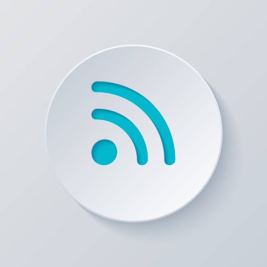 RSS simgesi. Gri ve mavi katmanları ile daire kes. Kağıt tarzı