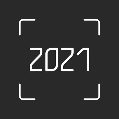 2021 sayı simgesi. Yeni Yılınız Kutlu Olsun. Beyaz nesne kamera otomatik odaklama koyu arka plan üzerinde
