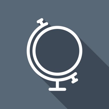 Basit dünya. Doğrusal simgesi, ince anahat. Uzun Gölge arka plan üzerinde beyaz düz simgesi