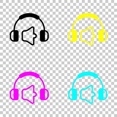Kulaklık ve ses seviyesini. Ses seviyesini sessiz. Basit simgesi. Cmyk simgeleri şeffaf arka plan üzerinde renkli dizi