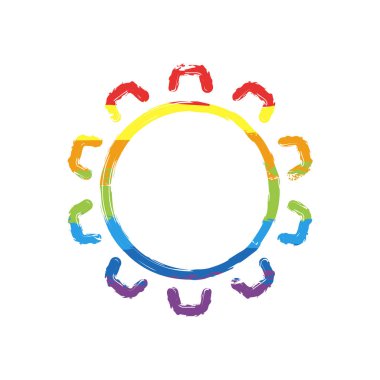 Basit dişli veya ayar. Doğrusal simgesi, ince anahat. Çizim işaretiyle Lgbt stil, gökkuşağı (kırmızı, turuncu, sarı, yeşil, mavi, Indigo, menekşe, yedi renk