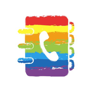 Adres defteri ile telefon kapağında imzala. basit simgesi. Çizim işaretiyle Lgbt stil, gökkuşağı (kırmızı, turuncu, sarı, yeşil, mavi, Indigo, menekşe, yedi renk