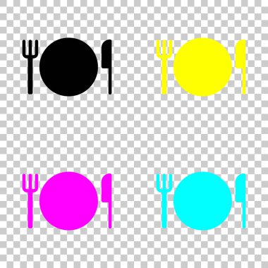 çatal bıçak takımı. tabak çatal ve bıçak simgesi. Cmyk simgeleri şeffaf arka plan üzerinde renkli dizi