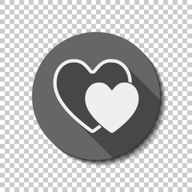 2 hearts. Basit simgesi. Saydam arka plan üzerinde bir dairede uzun gölge beyaz düz simgesi