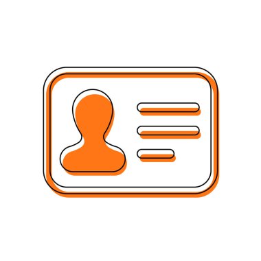 Kimlik kartı simgesi. Kimliği profil. İzole simge siyah ince dağılımı ve farklı katmanlarda doldurma taşındı turuncu oluşan. Beyaz arka plan