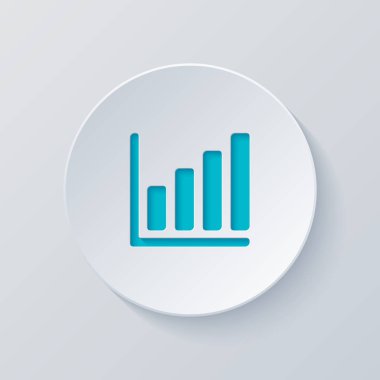 Büyüyen grafik hat simgesi. Gri ve mavi katmanları ile daire kes. Kağıt tarzı