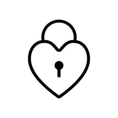 kalp kilidi, asma kilit. basit siluet. Beyaz arka planda siyah simgesi