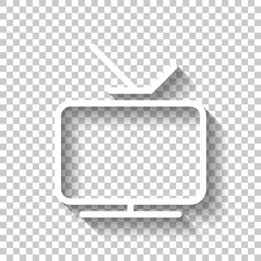 Akıllı Tv, analog televizyon. Medya doğrusal anahat simgesi. Gölge şeffaf arka plan üzerinde beyaz simgesi