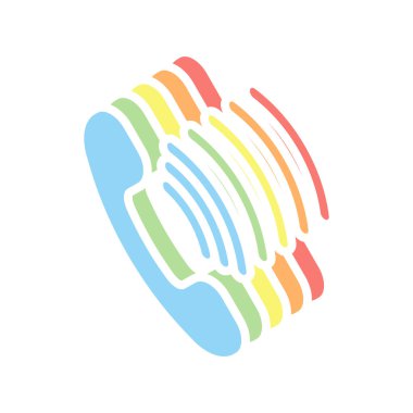 Zil telefon simgesi. Retro sembolü. Beyaz arka plan üzerinde renkli izometrik simgeler yığını