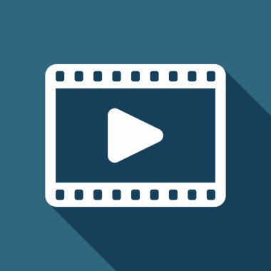 video simgesi. Uzun Gölge arka plan üzerinde beyaz düz simgesi