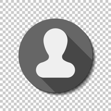 Basit siluet bir adam. düz simgesi, uzun gölge, daire, şeffaf ızgara. Rozet veya etiket stili