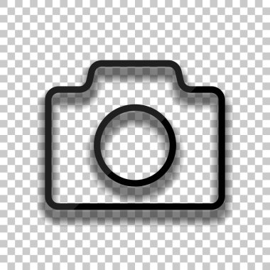 Fotoğraf makinesi, ince anahat, basit simgesi ile doğrusal sembolü. Saydam arka plan üzerinde yumuşak gölgeli siyah cam kutsal kişilerin resmi