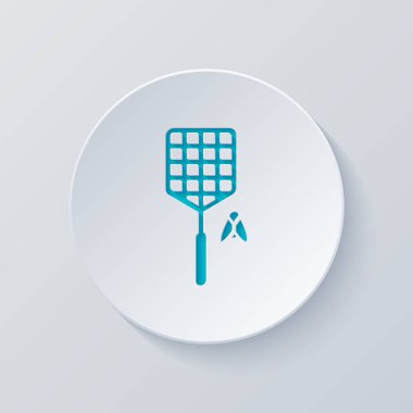 Sinek sineklik ve böcek. Basit simgesi. Gri ve mavi katmanları ile daire kes. Kağıt tarzı