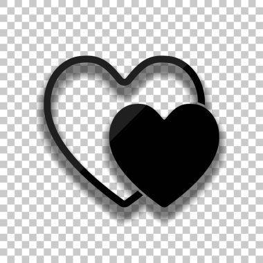 2 hearts. Basit simgesi. Saydam arka plan üzerinde yumuşak gölgeli siyah cam kutsal kişilerin resmi