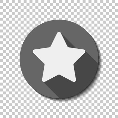 Yıldız simgesi. Saydam arka plan üzerinde bir dairede uzun gölge beyaz düz simgesi