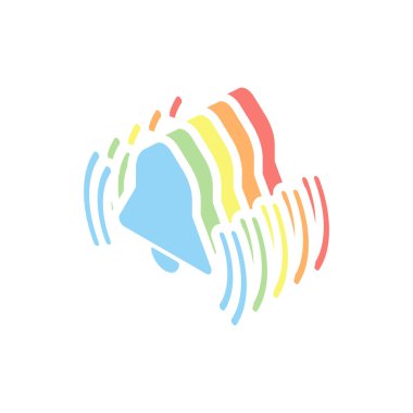 siyah zil simgesini. Beyaz arka plan üzerinde renkli izometrik simgeler yığını