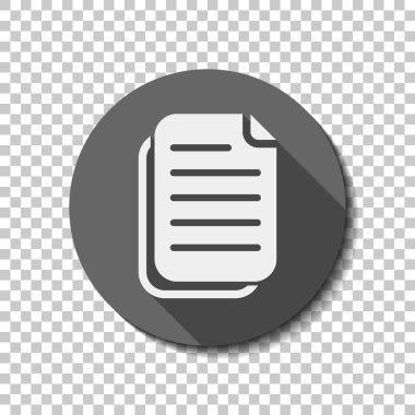 belge basit simgesi. Saydam arka plan üzerinde bir dairede uzun gölge beyaz düz simgesi