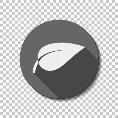 yaprak simgesi. Saydam arka plan üzerinde bir dairede uzun gölge beyaz düz simgesi