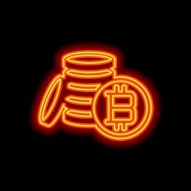 para bitcoin. basit siluet. Siyah arka plan üzerine portakal neon tarzı. Işık simgesi