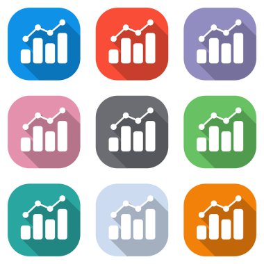 Grapgic finans, büyümek. Beyaz simgeleri uygulamalar için renkli kareler olarak ayarlayın. Sorunsuz imkanı ve desen poster için