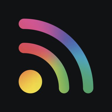 RSS simgesi. Gökkuşağı rengi ve koyu arka plan