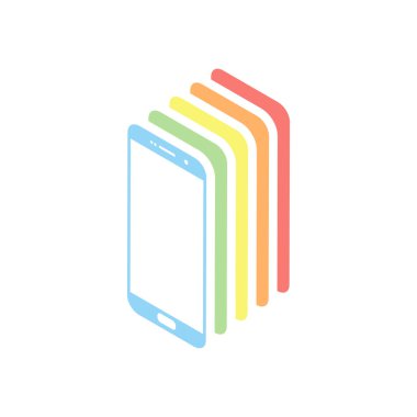 Metin simgesi. Beyaz arka plan üzerinde renkli izometrik simgeler yığını