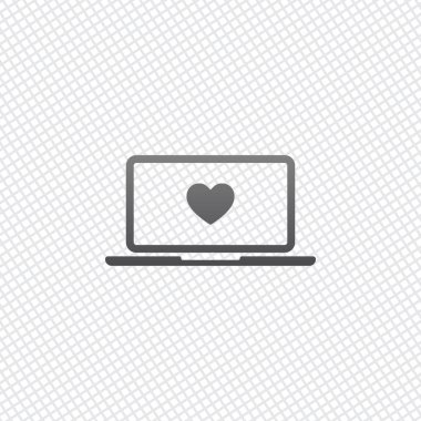 Laptop ya da defter bilgisayar ekranında kalp ile. Basit simgesi. Kılavuz arka plan üzerinde
