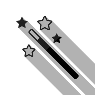 yıldız ile sihirli değnek. basit siluet. Uzun gölge beyaz arka planda siyah nesnesiyle