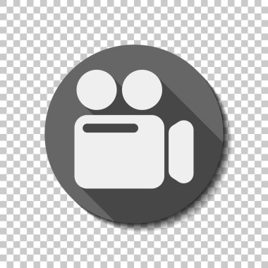 Basit video kamera simgesi. düz simgesi, uzun gölge, daire, şeffaf ızgara. Rozet veya etiket stili