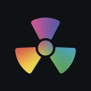 Radyasyon basit sembol. Radyoaktivite simgesi. Gökkuşağı rengi ve koyu arka plan
