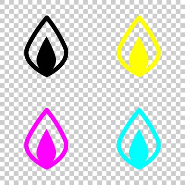 Basit ateş alev simgesi. Cmyk simgeleri şeffaf arka plan üzerinde renkli dizi