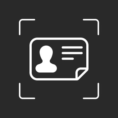 Kimlik kartı simgesi. Kimliği profil. Beyaz nesne kamera otomatik odaklama koyu arka plan üzerinde