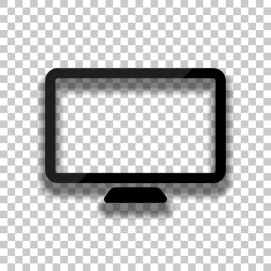 Bilgisayar monitörü veya modern Tv. basit simgesi. Saydam arka plan üzerinde yumuşak gölgeli siyah cam kutsal kişilerin resmi
