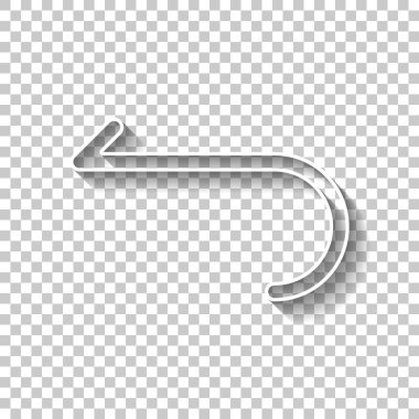 Basit ok, geriye doğru. Gezinti simgesi. Doğrusal sembolü ile ince bir çizgi. Bir çizgi stili. Gölge şeffaf arka plan üzerinde beyaz anahat işaretiyle