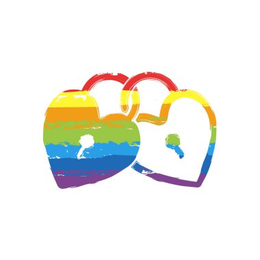 bağlantılı kupa, kilit simgesi. Çizim işaretiyle Lgbt stil, gökkuşağı (kırmızı, turuncu, sarı, yeşil, mavi, Indigo, menekşe, yedi renk