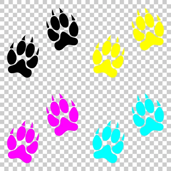 Animal Tracks Icon Colored Set Cmyk Icons Transparent Background — Stock Vector