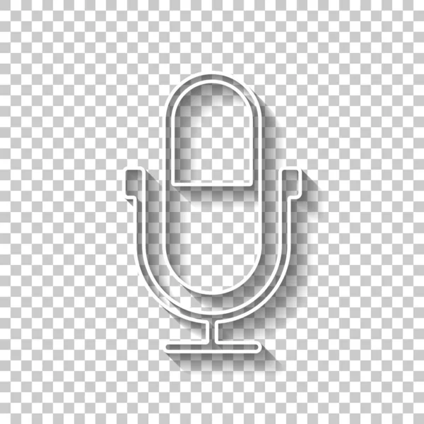 Simple Microphone Icon White Outline Sign Shadow Transparent Background — Stock Vector