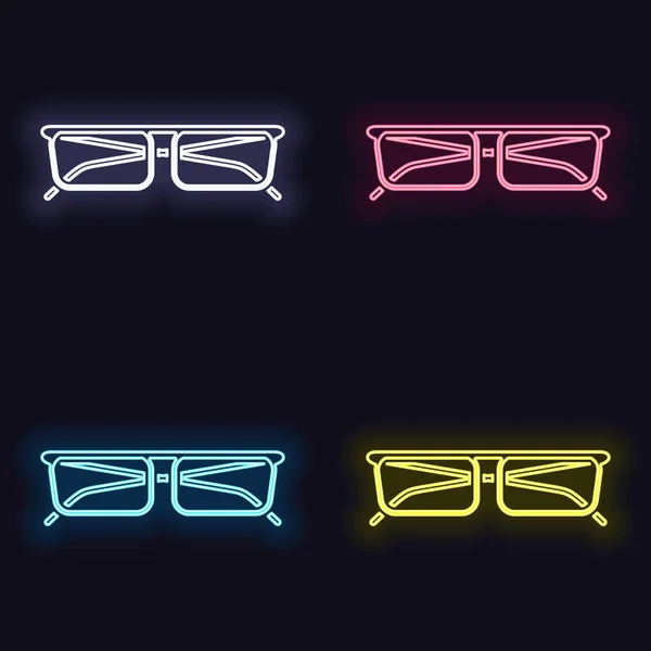 Eyeglasses Icon Set Fashion Neon Sign Casino Style Dark Background — Stock Vector