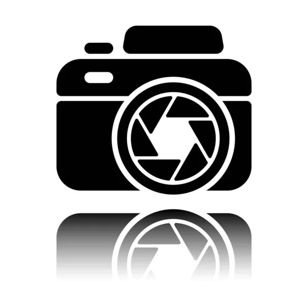 Câmera Fotográfica Com Obturador Ícone Simples Ícone Preto Com Reflexo — Vetor de Stock