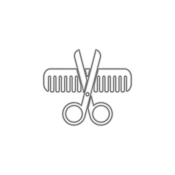 Makas Saç Fırçası Berberin Çapraz Araçlar Noktalı Anahat Siluet Gölge — Stok Vektör