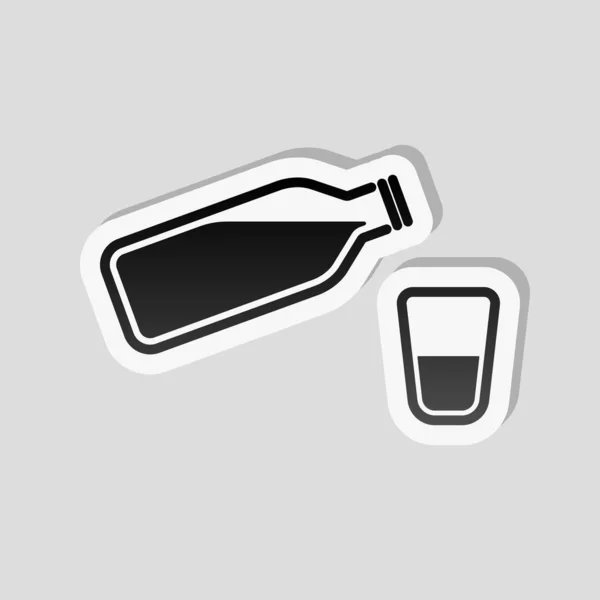 Flesje Water Met Bubbels Glazen Beker Eenvoudige Pictogram Sticker Stijl — Stockvector