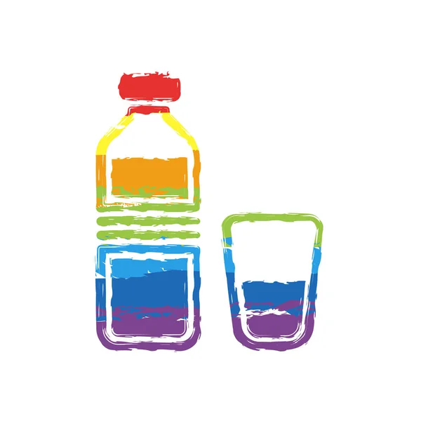Μπουκάλι Για Νερό Και Γυαλί Κύπελλο Απλή Εικόνα Πινακίδα Σχεδίασης — Διανυσματικό Αρχείο