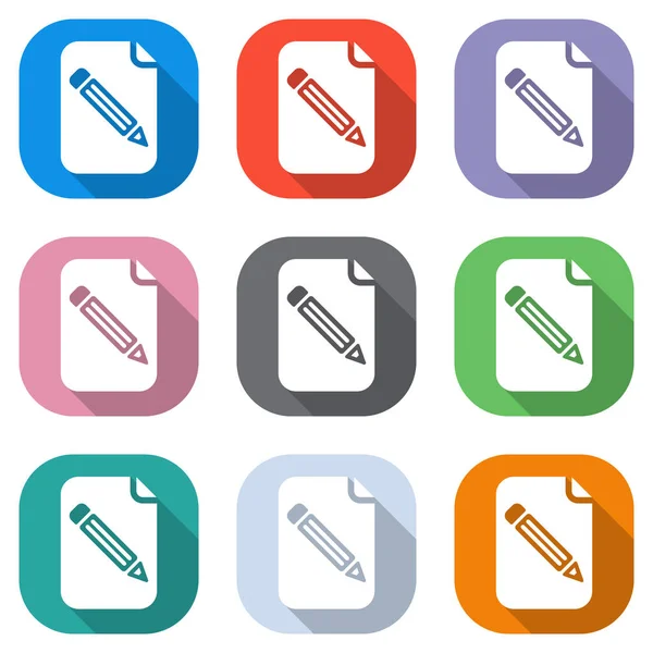 Papier Potlood Icoon Set Witte Pictogrammen Gekleurde Vierkantjes Voor Toepassingen — Stockvector