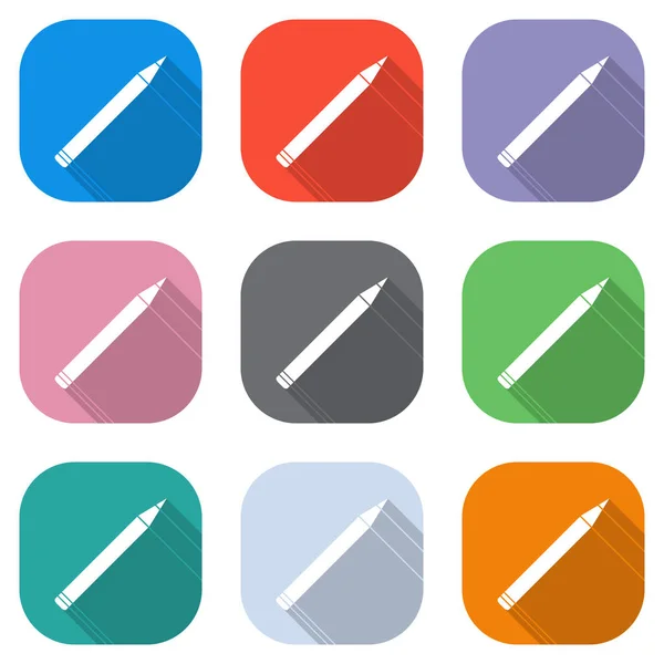 Icona Matita Set Icone Bianche Quadrati Colorati Applicazioni Senza Soluzione — Vettoriale Stock